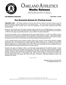 11-01-2010 Romanick Named Pitching Coach