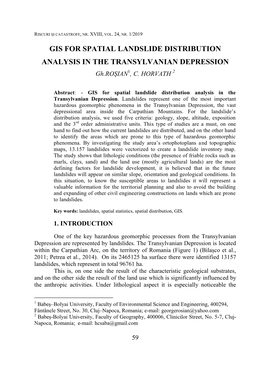 GIS for SPATIAL LANDSLIDE DISTRIBUTION ANALYSIS in the TRANSYLVANIAN DEPRESSION Gh.ROŞIAN1, C