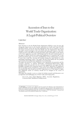 Accession of Iran to the World Trade Organization: a Legal-Political Overview