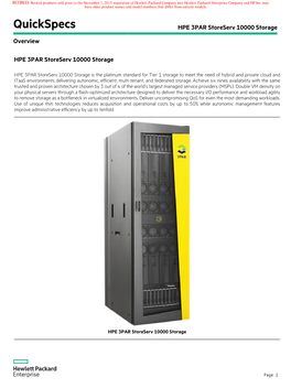 Quickspecs HPE 3PAR Storeserv 10000 Storage Overview