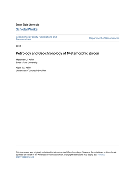 Petrology and Geochronology of Metamorphic Zircon