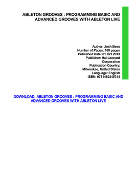 {Dоwnlоаd/Rеаd PDF Bооk} Ableton Grooves