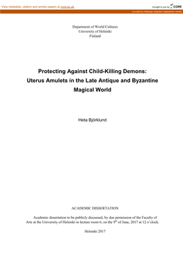 Protecting Against Child-Killing Demons: Uterus Amulets in the Late Antique and Byzantine Magical World