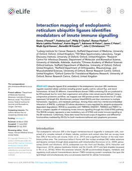 Interaction Mapping of Endoplasmic Reticulum Ubiquitin Ligases Identifies Modulators of Innate Immune Signalling
