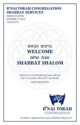 B'nai Torah Congregation Shabbat Services