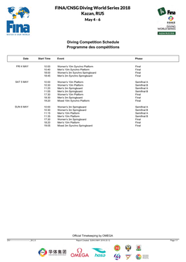 FINA/CNSG Diving World Series 2018 Kazan, RUS May 4 - 6