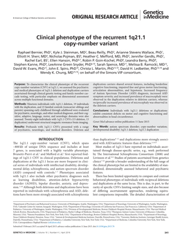 Clinical Phenotype of the Recurrent 1Q21.1 Copy-Number Variant