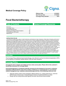 Fecal Bacteriotherapy (Fecal Microbiota Transplantation)