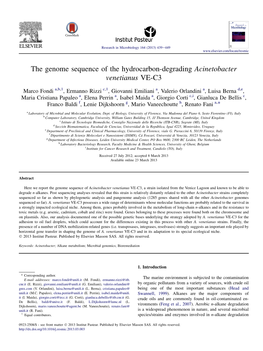 The Genome Sequence of the Hydrocarbon-Degrading Acinetobacter Venetianus VE-C3