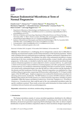 Human Endometrial Microbiota at Term of Normal Pregnancies