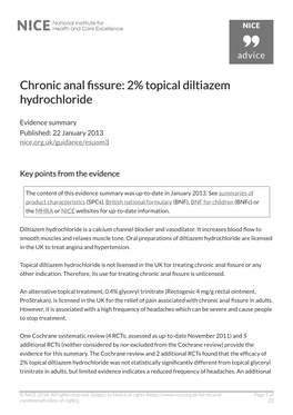 Chronic Anal Fissure: 2% Topical Diltiazem Hydrochloride Drochloride