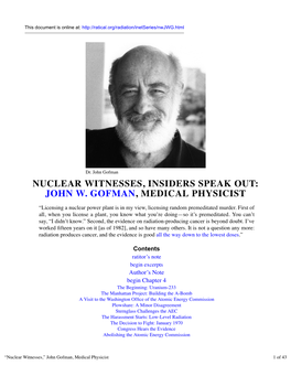 "Nuclear Witnesses," John Gofman, Medical Physicist