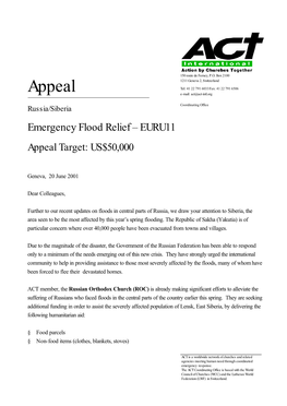 Appeal Russia/Siberia Emergency Flood Relief