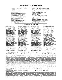 JOURNAL of VIROLOGY VOLUME 59 * SEPTEMBER 1986 * NUMBER 3 Arnold J