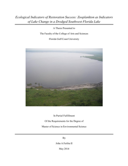 Zooplankton As Indicators of Lake Change in a Dredged Southwest Florida Lake