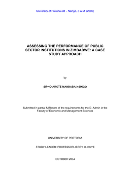 Assessing the Performance of Public Sector Institutions in Zimbabwe: a Case Study Approach