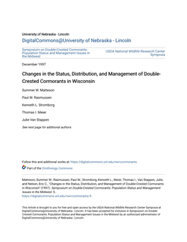 Changes in the Status, Distribution, and Management of Double-Crested Cormorants in Wisconsin