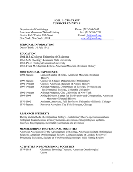 Joel L. Cracraft Curriculum Vitae