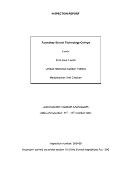 INSPECTION REPORT Roundhay School Technology College Leeds