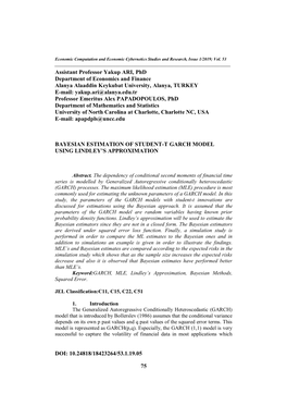 DOI: 10.24818/18423264/53.1.19.05 75 Assistant Professor Yakup ARI, Phd Department of Economics and Finance Alanya Alaaddin Ke