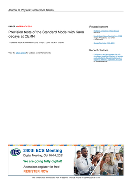 Precision Tests of the Standard Model with Kaon Decays at CERN