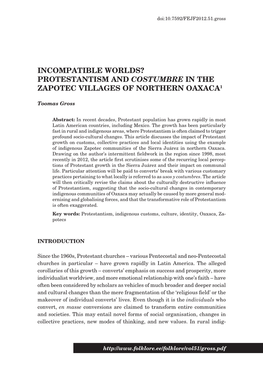 Incompatible Worlds? Protestantism and Costumbre in the Zapotec Villages of Northern Oaxaca1