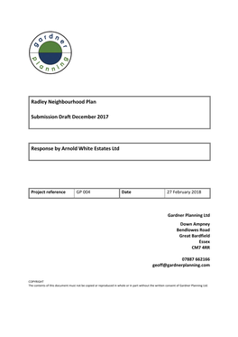 Radley Neighbourhood Plan Submission Draft December 2017 (NPSD)