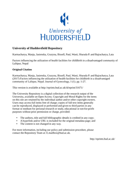 Factors Influencing the Utilization of Health Facilities for Childbirth in a Disadvantaged Community of Lalitpur, Nepal