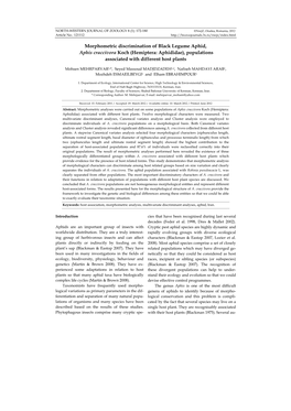 Morphometric Discrimination of Black Legume Aphid, Aphis Craccivora Koch (Hemiptera: Aphididae), Populations Associated with Different Host Plants