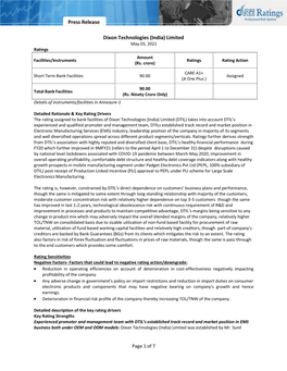 Press Release Dixon Technologies (India) Limited