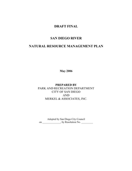 Draft Final San Diego River Natural Resources Management Plan