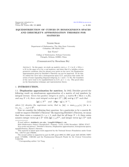 Equidistribution of Curves in Homogeneous Spaces and Dirichlet’S Approximation Theorem for Matrices