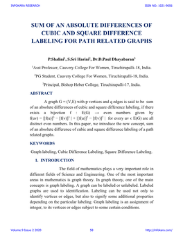 Sum of an Absolute Differences of Cubic and Square Difference Labeling for Path Related Graphs