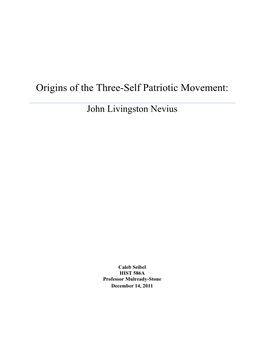 Origins of the Three-Self Patriotic Movement