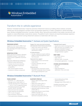 Windows Embedded Automotive 7 Datasheet