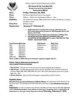 Track Meet Registration Form