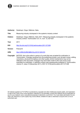 Dedehayir Makinen Measuring Industry Clockspeed