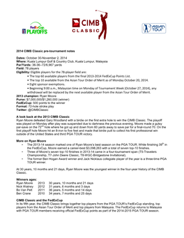 2014 CIMB Classic Pre-Tournament Notes-1
