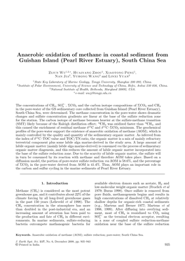 Anaerobic Oxidation of Methane in Coastal Sediment from Guishan Island (Pearl River Estuary), South China Sea