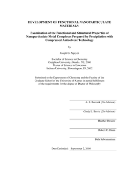 Examination of the Functional and Structural Properties of Nanoparticulate Metal Complexes Prepared by Precipitation with Compressed Antisolvent Technology