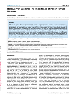 Herbivory in Spiders: the Importance of Pollen for Orb- Weavers