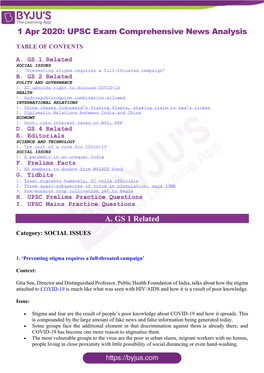 1 Apr 2020: UPSC Exam Comprehensive News Analysis A