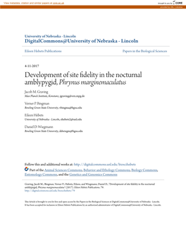 Development of Site Fidelity in the Nocturnal Amblypygid, <I>Phrynus