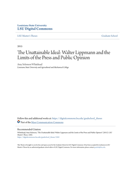 Walter Lippmann and the Limits of the Press and Public Opinion Amy Solomon Whitehead Louisiana State University and Agricultural and Mechanical College