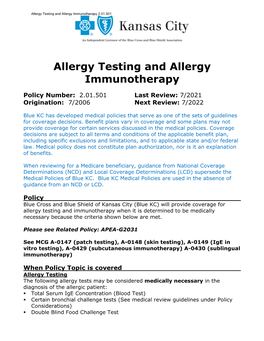 Allergy Testing and Allergy Immunotherapy 2.01.501