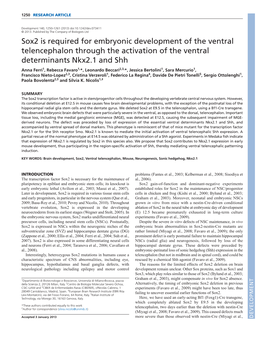 Sox2 Is Required for Embryonic Development of the Ventral