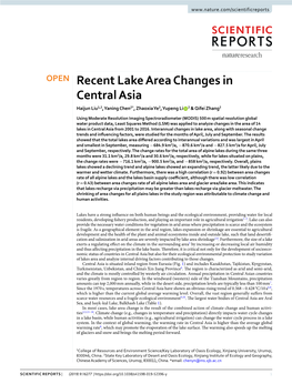 Recent Lake Area Changes in Central Asia Haijun Liu1,2, Yaning Chen2*, Zhaoxia Ye2, Yupeng Li 2 & Qifei Zhang2