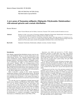 A New Genus of Tasmanian Millipedes (Diplopoda: Polydesmida: Dalodesmidae) with Unusual Spiracles and a Mosaic Distribution