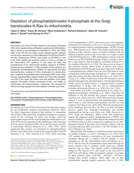Depletion of Phosphatidylinositol 4-Phosphate at the Golgi Translocates K-Ras to Mitochondria Taylor E