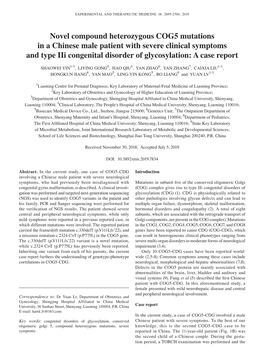 Novel Compound Heterozygous COG5 Mutations in a Chinese Male Patient with Severe Clinical Symptoms and Type Iii Congenital Disorder of Glycosylation: a Case Report